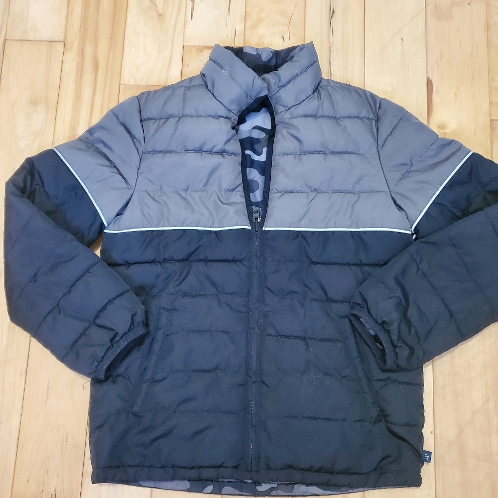 Kid's Gap Reversible Black and Gray Puffer Jacket Size M